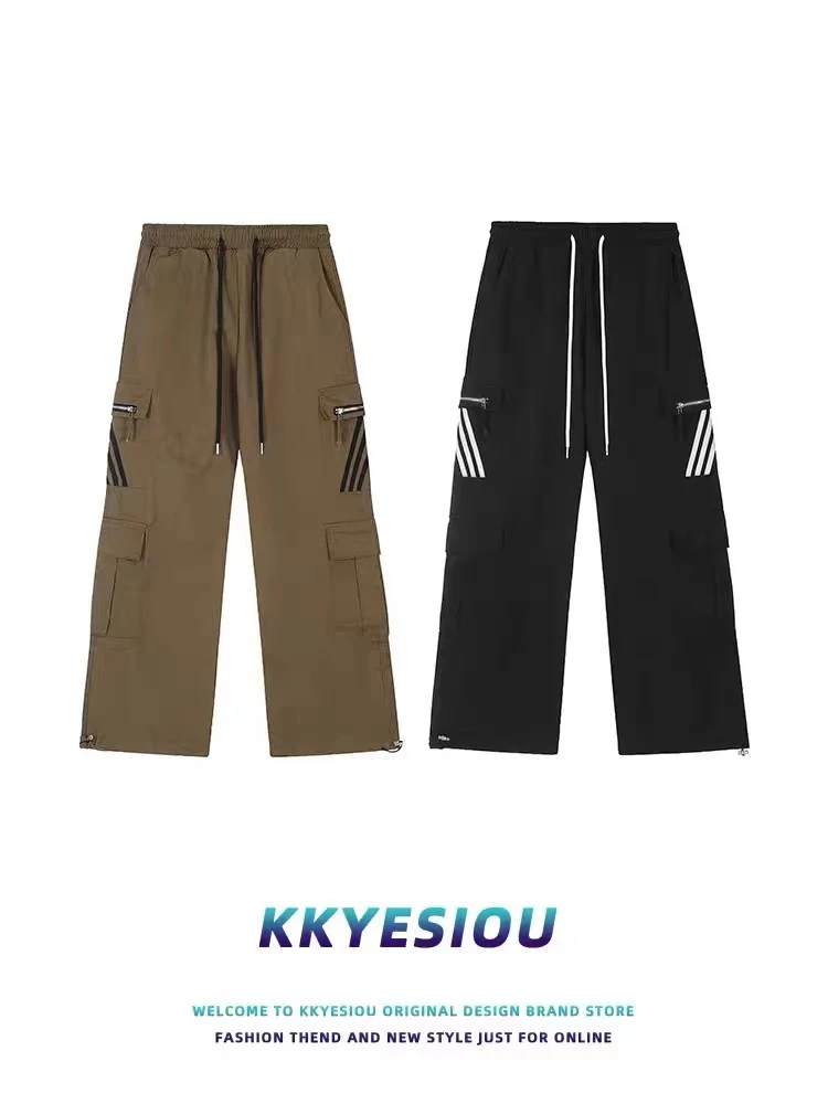 B3-3两色“三杠口袋”松紧腰工装裤（91468）