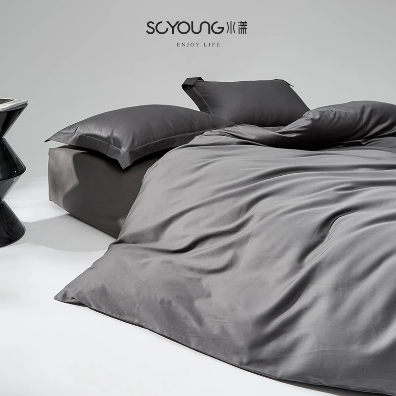 北欧简约风100S长绒棉贡缎四件套棉床单被套床笠三件套裸睡