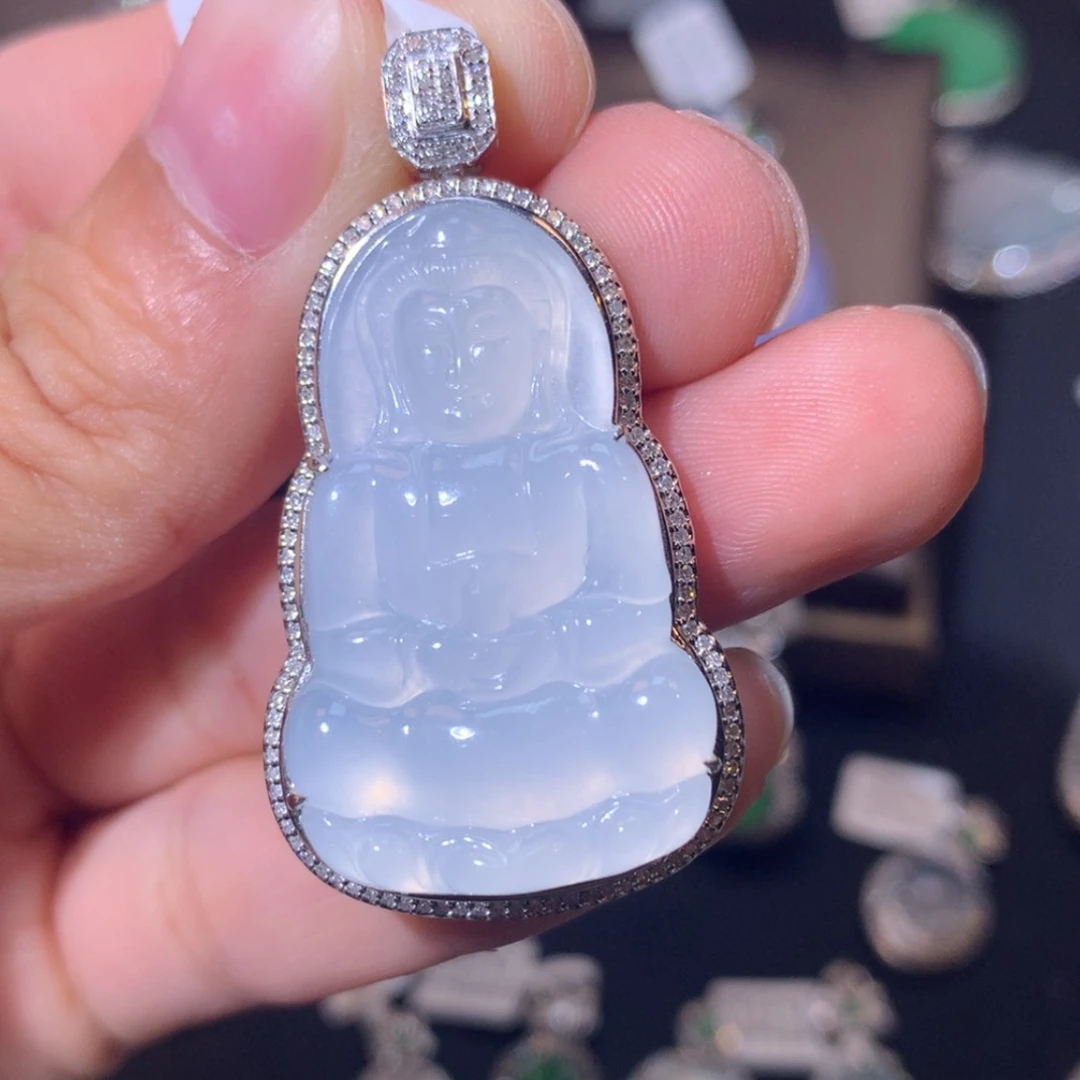 【闪购商品】翡翠吊坠(不含链)18K金镶嵌翡翠吊坠