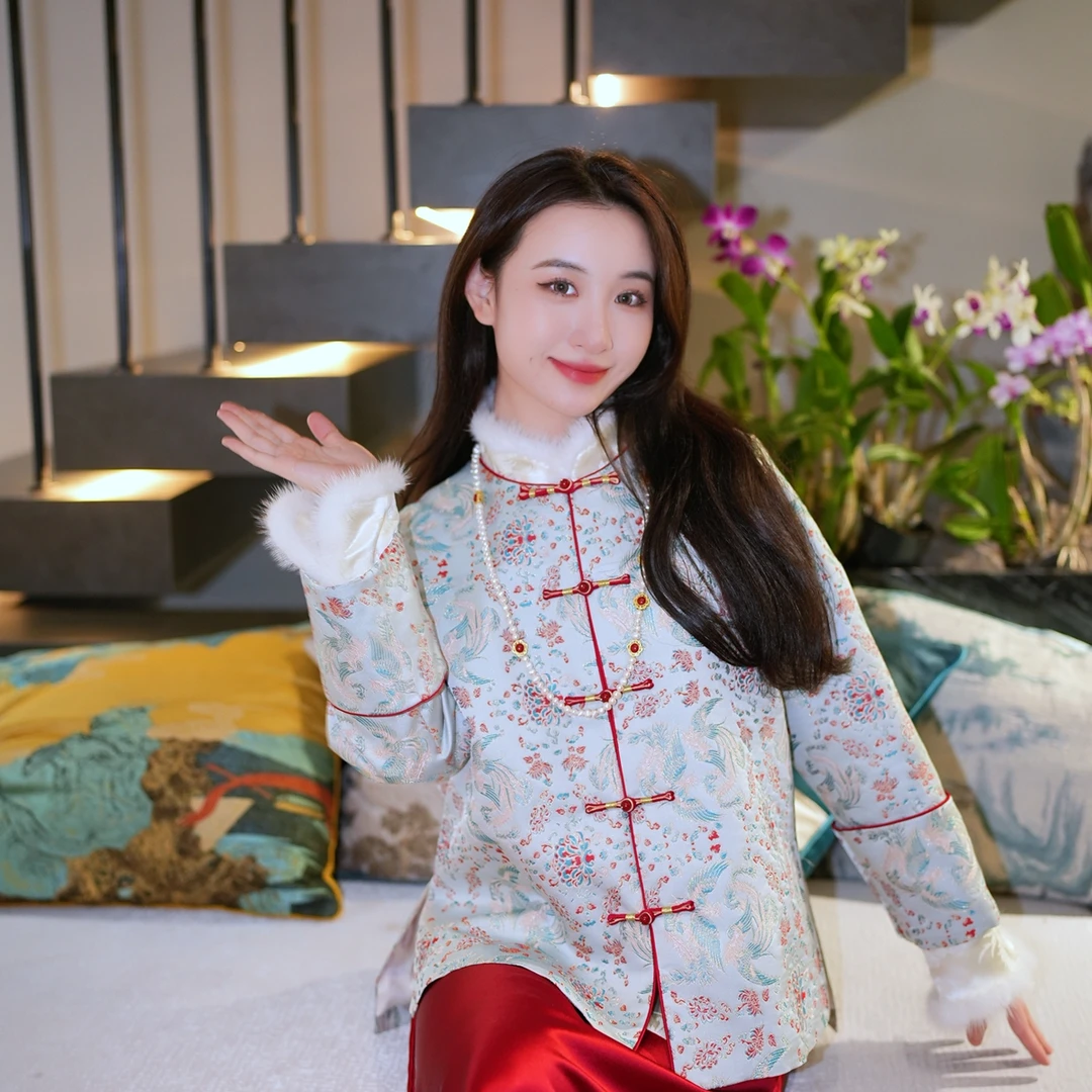 蓝大【采琴】桑蚕丝国风新中式长袖外套7257