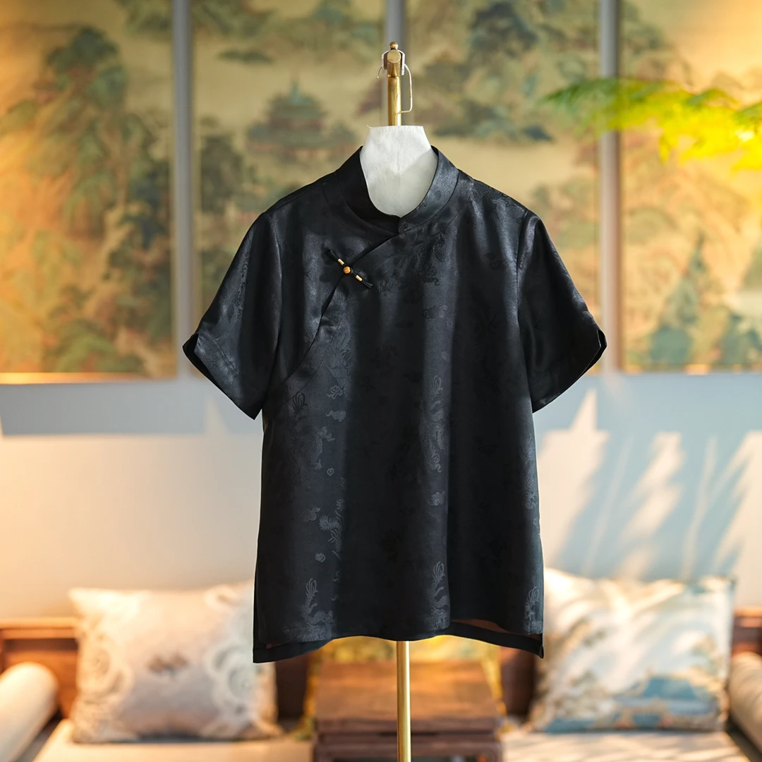 蓝大【凤凰纹】桑蚕丝夏季上衣6740