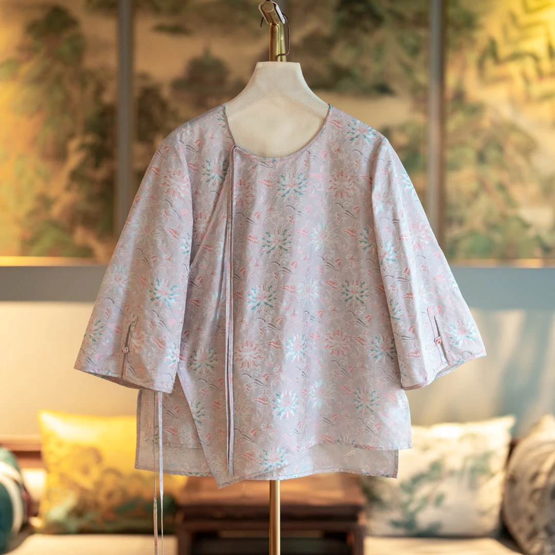 蓝大【风亭月】桑蚕丝花罗上衣6268