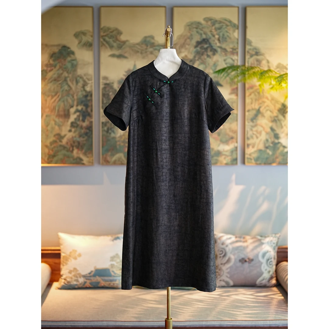 蓝大【舟行】新中式桑蚕丝连衣裙6446