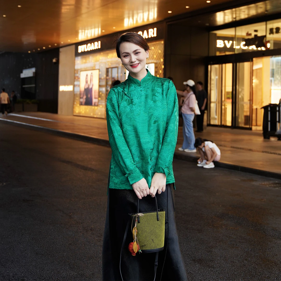 蓝大【幽香香】香云纱桑蚕丝长袖上衣9339禅意中国风