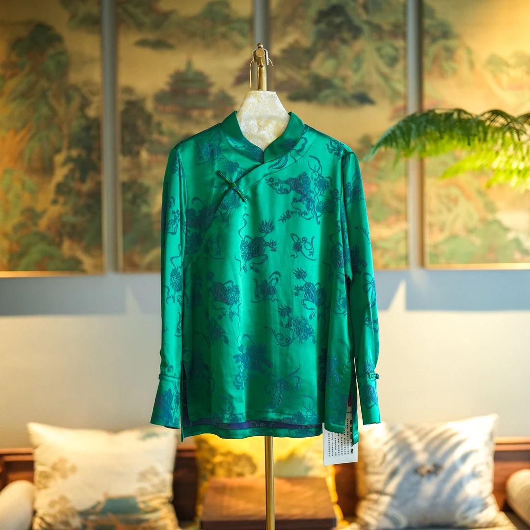 蓝大【凌霄】桑蚕丝冠乐绉长袖上衣7063