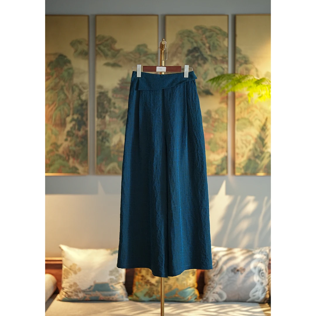 蓝大【纶秉】桑蚕丝香云纱休闲裤6803阔腿复古高级轻奢女装