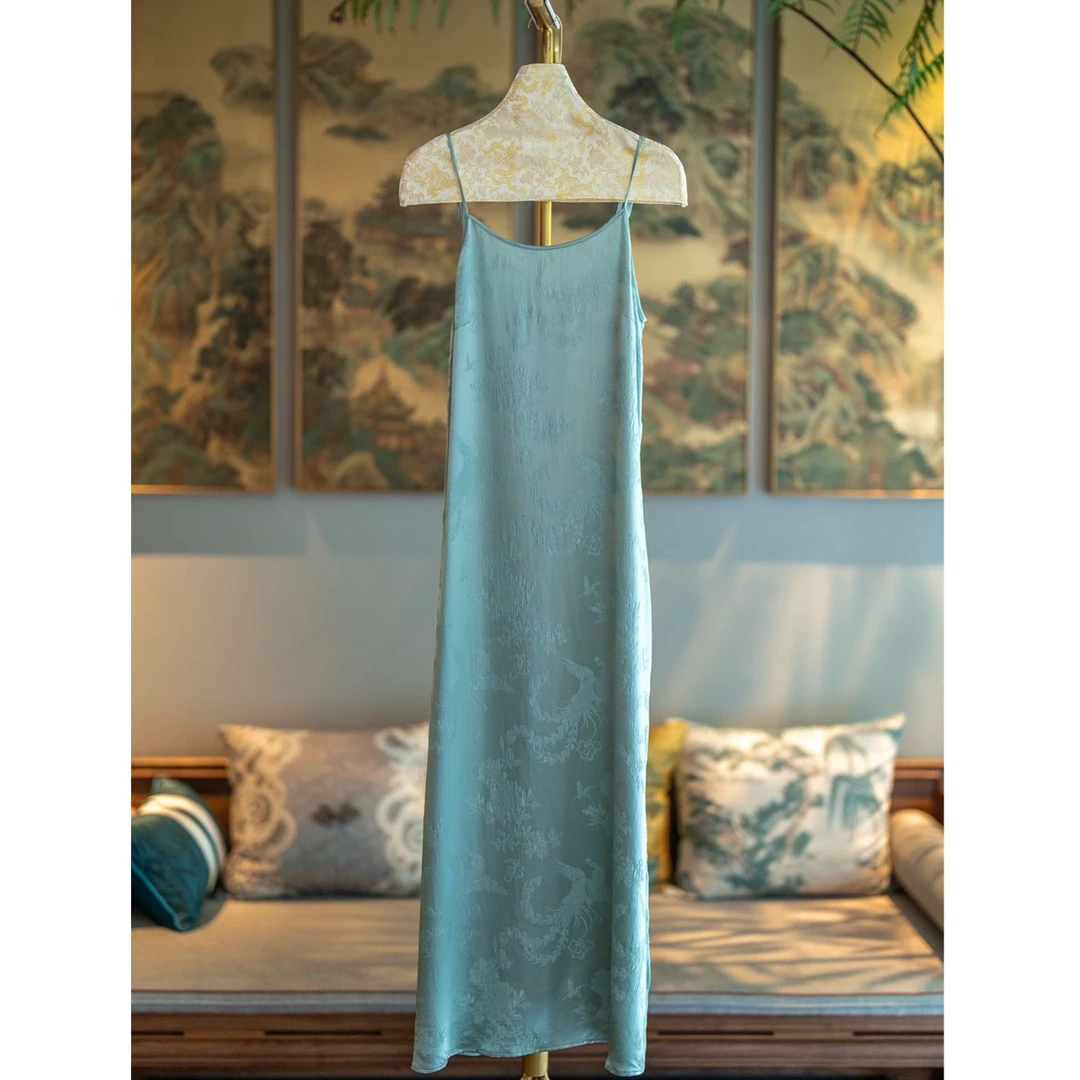 蓝大【汝瓷】桑蚕丝吊带裙6299