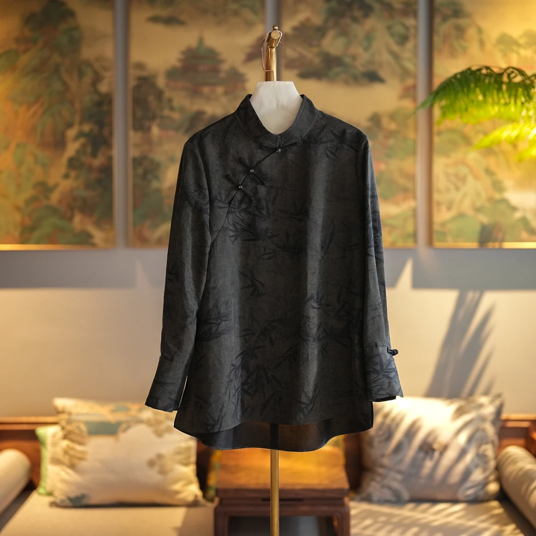 蓝大【婉君】桑蚕丝龟裂纹长袖上衣6862