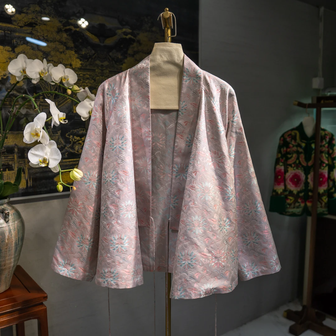 蓝大【满莲】新中式提花桑蚕丝流苏外套6248