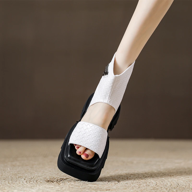 厚底真皮配裙子外穿白色高帮凉鞋女款2025年夏天新款显瘦罗马凉鞋