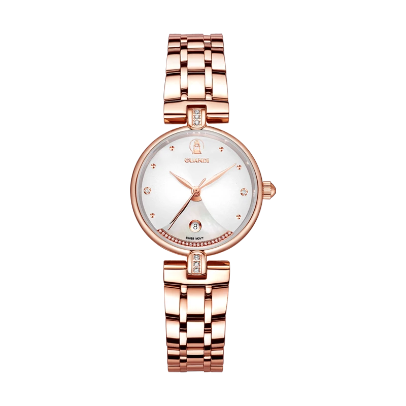 GUANDI/关帝玫瑰系列薄日历石英女表瑞士进口机芯 深海贝母LB3039