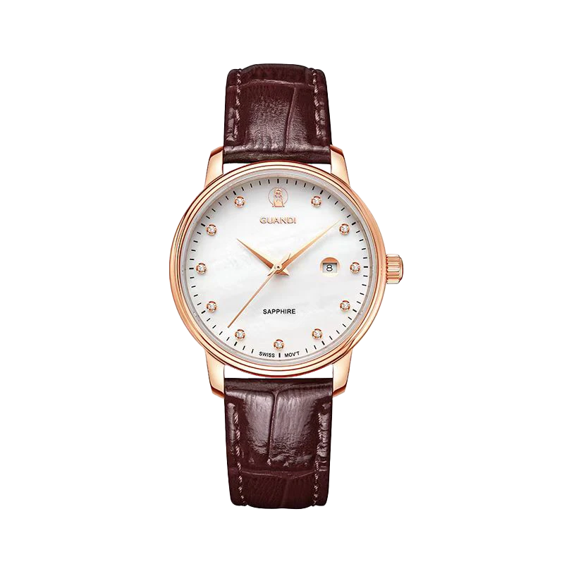GUANDI/关帝瑞士进口机芯带轻奢经典超薄石英女表珍珠贝母LB3053