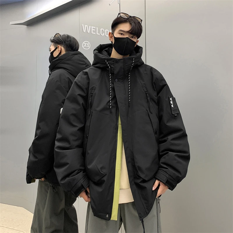 黑金冲锋衣羽绒服男士冬季白鸭绒轻薄保暖连帽痞帅男款工装外套潮