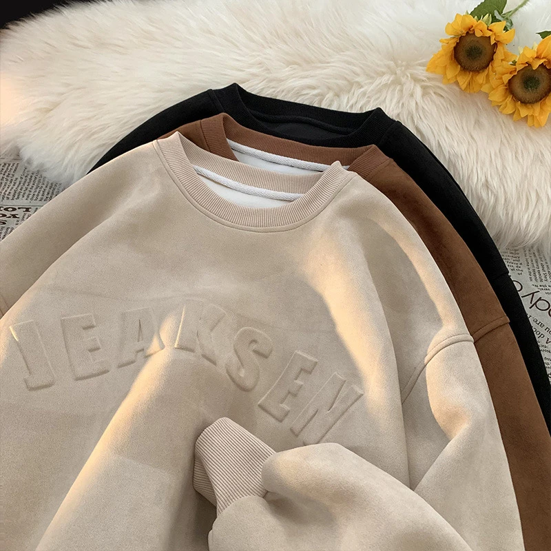 vintage卫衣男秋冬款潮牌重磅圆领美式复古oversize大码百搭外套