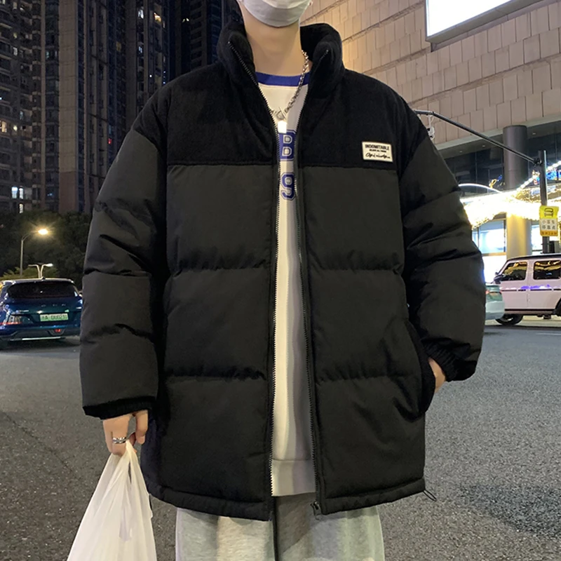 美式复古刺绣棉衣男款冬季加厚保暖立领晋江棉服潮牌撞色冬装外套