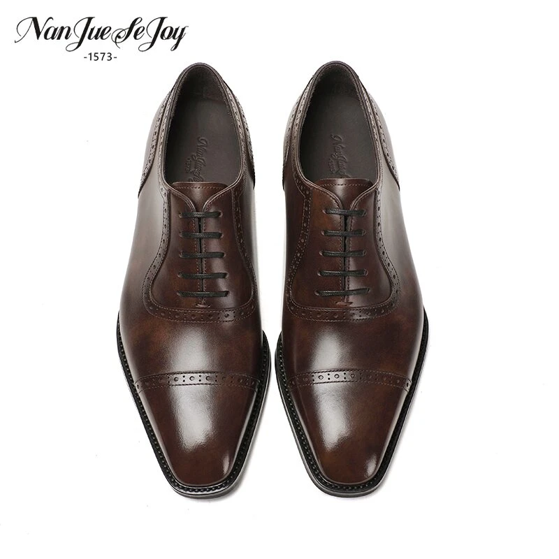 男爵世家男鞋棕色皮鞋阿德莱德手工鞋英伦风正装布洛克雕花牛津鞋