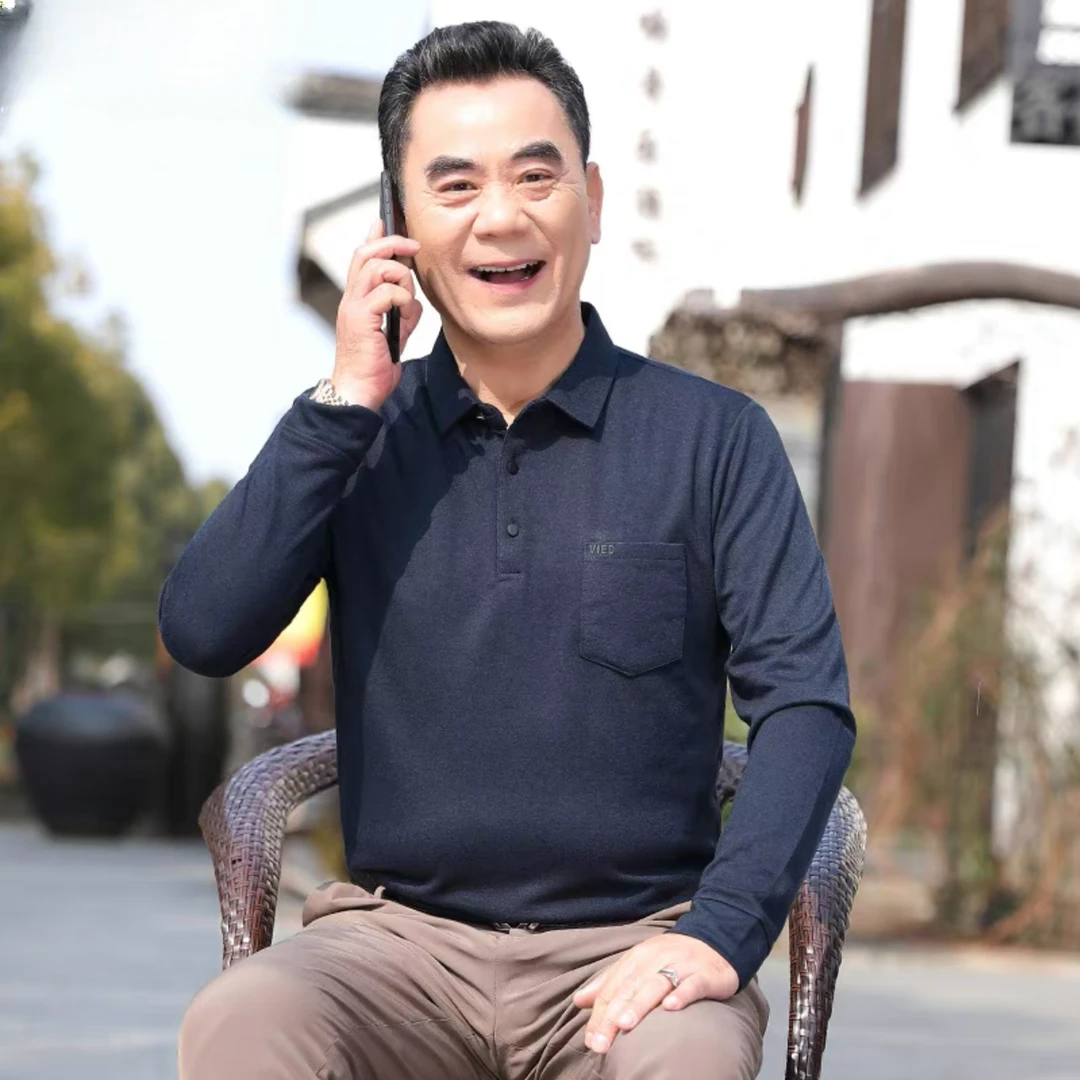 【真口袋】爸爸秋装上衣男士休闲长袖t恤中老年人宽松polo衫爷爷装