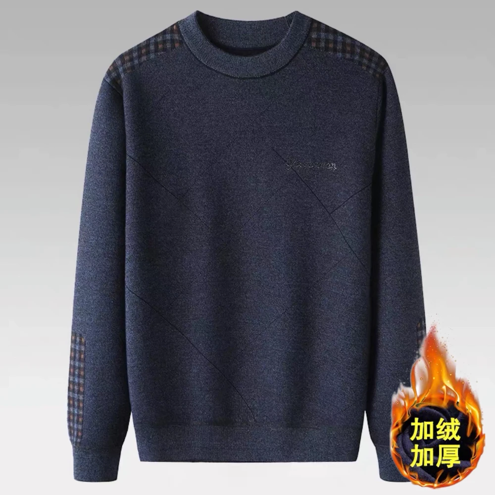 爸爸毛衣加绒加厚保暖上衣宽松男士针织打底衫秋冬中老年人爷爷装