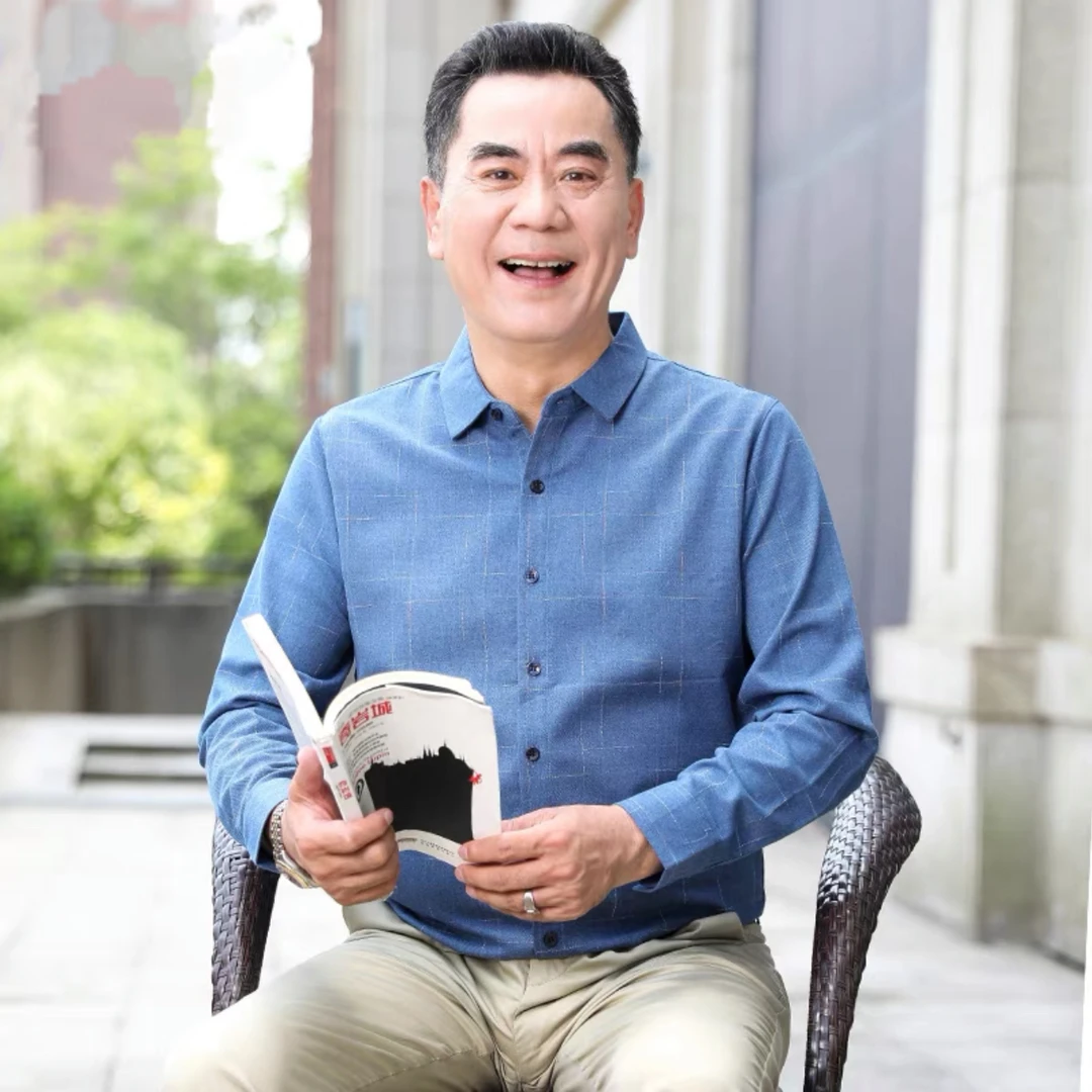 中年男装爸爸装长袖衬衫男春秋季新款男士休闲衬衣中老年爷爷上衣