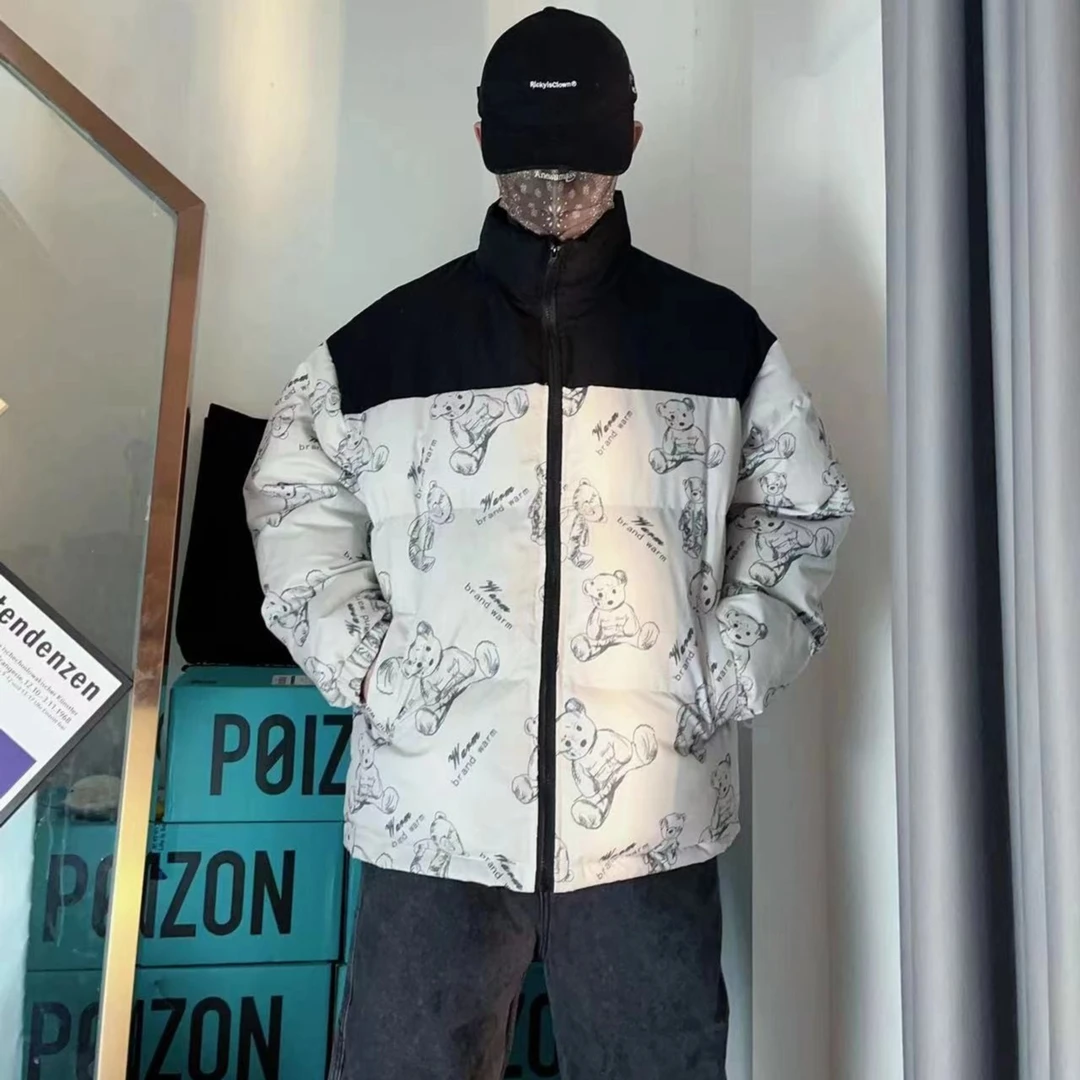 Sendian/森殿情侣加厚小熊印花棉衣男女新款立领外套上衣冬季棉服