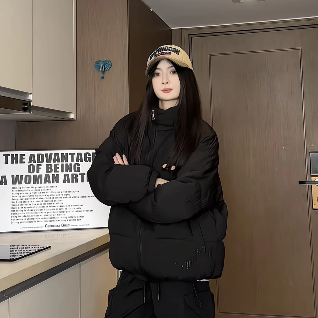 秋冬季保暖立领复古ins风华夫格美拉德加厚立领简约百搭男棉袄