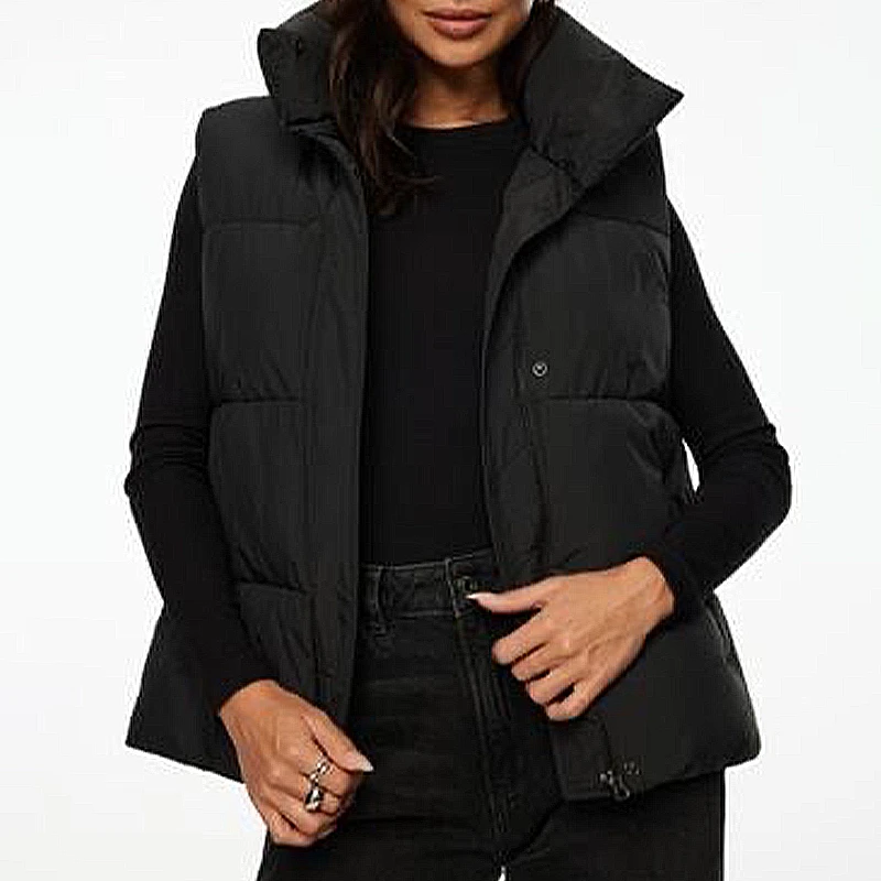 (经典百搭黑色棉马甲)秋冬时尚显瘦简约纯黑色保暖棉马甲W