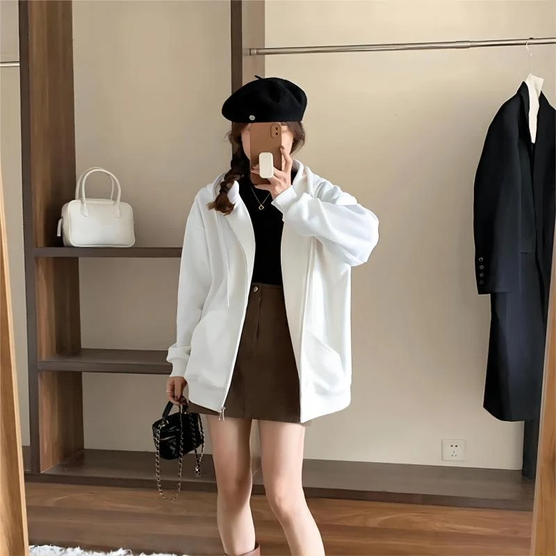 （衣兮运动插袋卫衣）秋季新款休闲百搭连帽加绒外搭拉链卫衣外套M