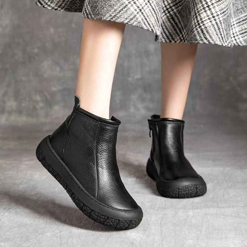 （直播复古软底绒靴）91918冬季复古加绒保暖平底防滑小短筒靴M