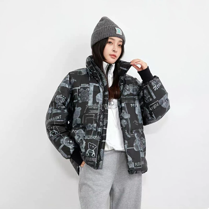 （印花情侣羽绒服）冬季时尚保暖彩色印花户外潮流立领羽绒服H