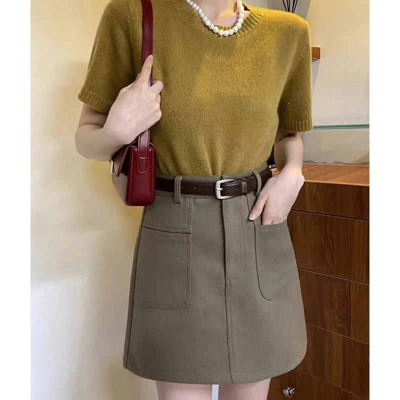 (双口袋A字半身裙)Q2300118新款时尚气质百搭加厚半身裙W