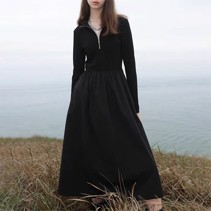 （衣兮拉链半高领连衣裙）春季时尚气质百搭收腰显瘦连衣裙长裙Z