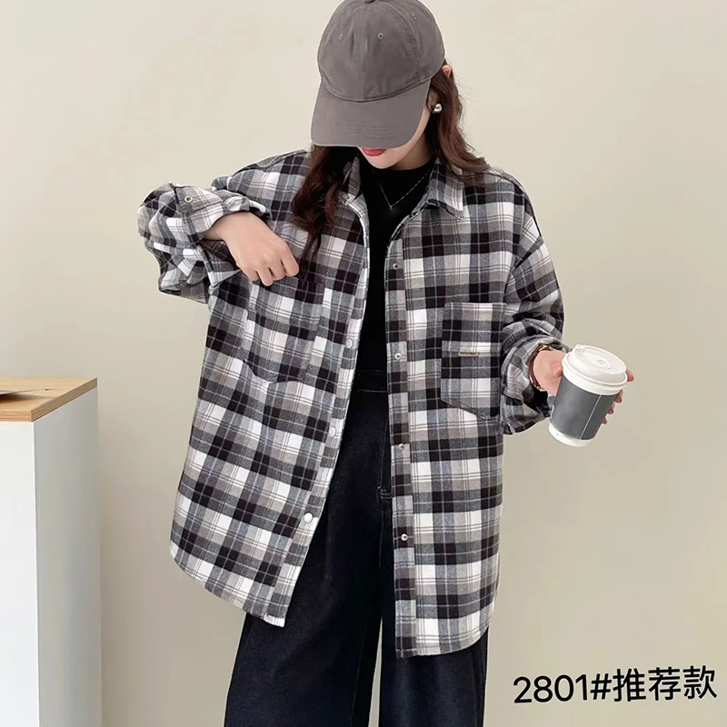 （衣兮慵懒风加厚格子衬衫）2801秋季柔软舒适显瘦百搭格子衬衫H