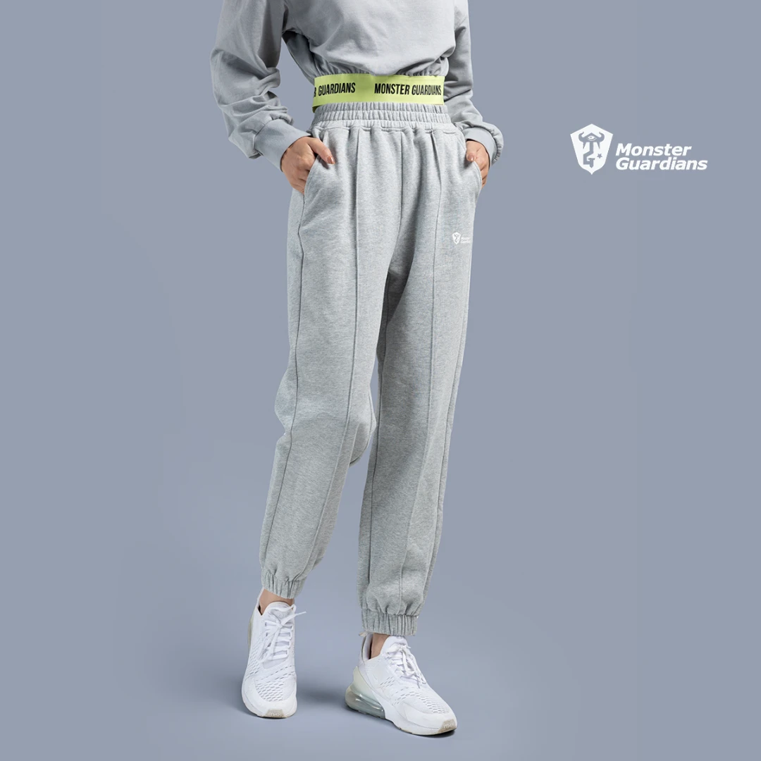 Monster Guardians 女子秋季保暖棉质休闲灰色卫裤束脚运动长裤