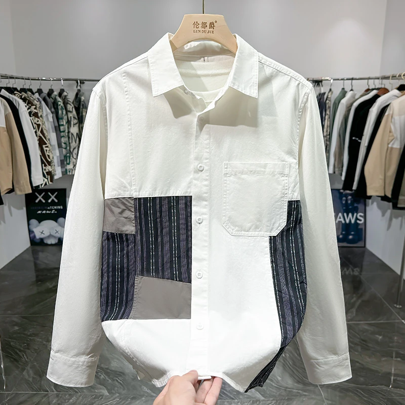 欧货轻奢潮牌纯棉长袖衬衫男秋季新款文艺衬衣百搭休闲宽松上衣潮