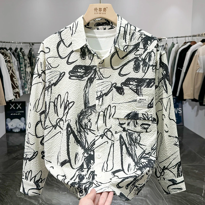 欧货时尚潮牌早秋花衬衫男设计高级感小众轻奢衬衫男长袖痞帅外套