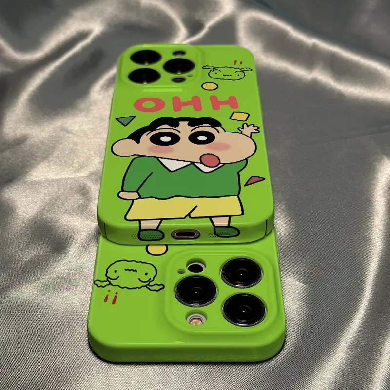 绿色蜡笔小新适用苹果14promax手机壳iPhone11/13高级12男女XS小