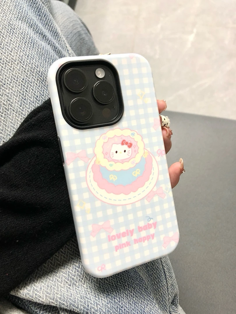 蛋糕蓝格猫双层菲林壳二合一适用于苹果16手机壳爱心ins卡通少女