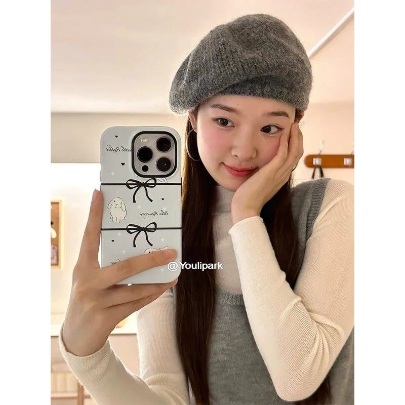 蝴蝶结兔子苹果16promax手机壳iPhone15双层14Pro菲林13Plus少女