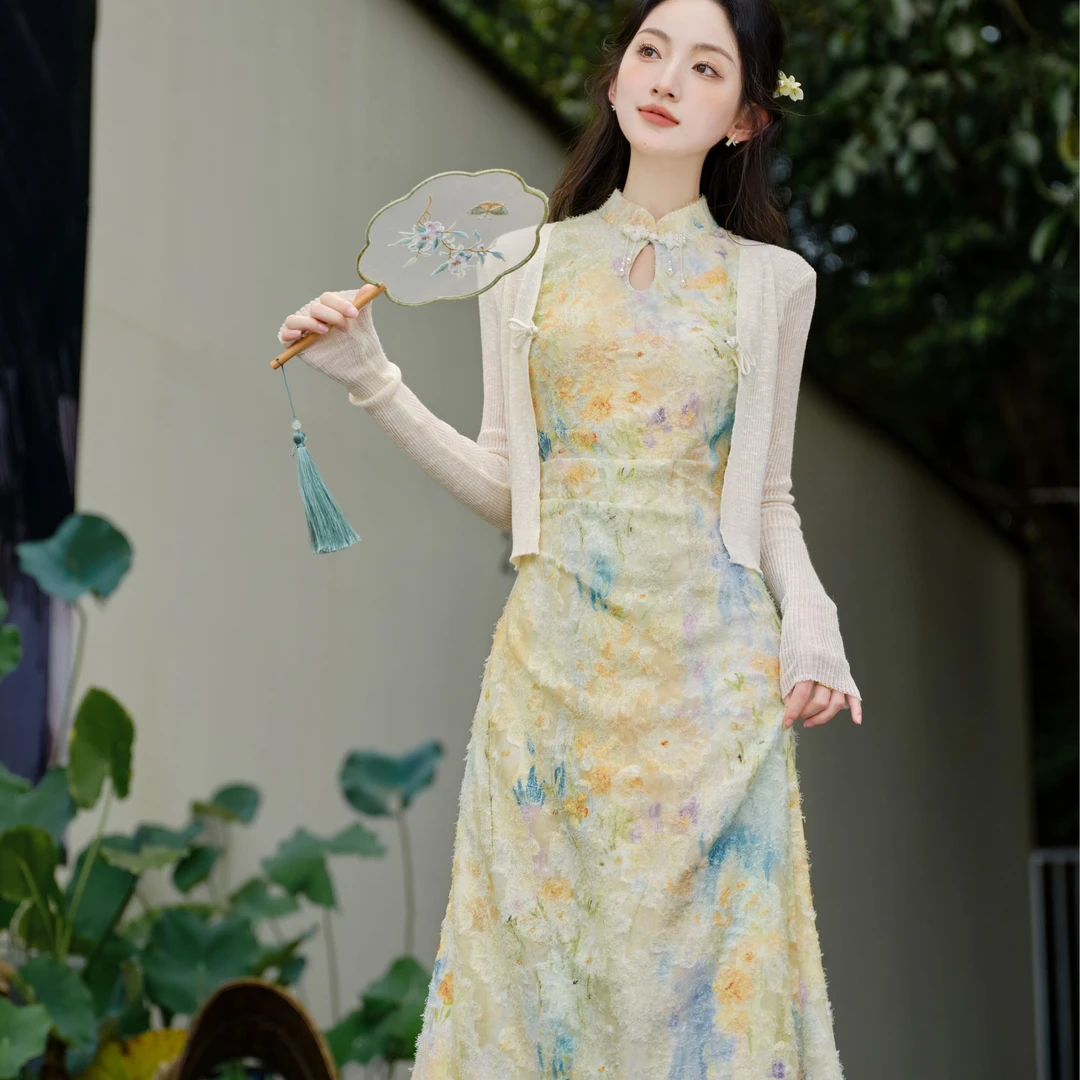 新中式国风复古年轻款改良少女旗袍裙优雅气质日常碎花连衣裙5712