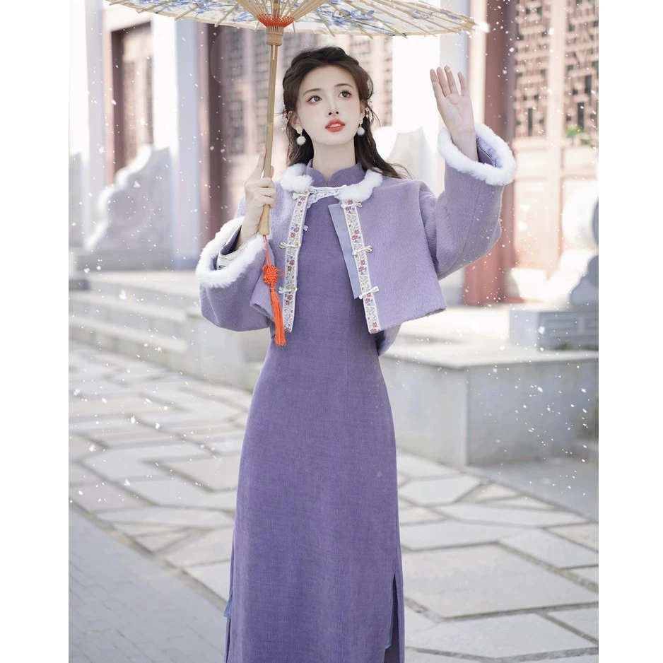 新中式国风短款外套改良旗袍套装小个子高级感气质穿搭两件套6681