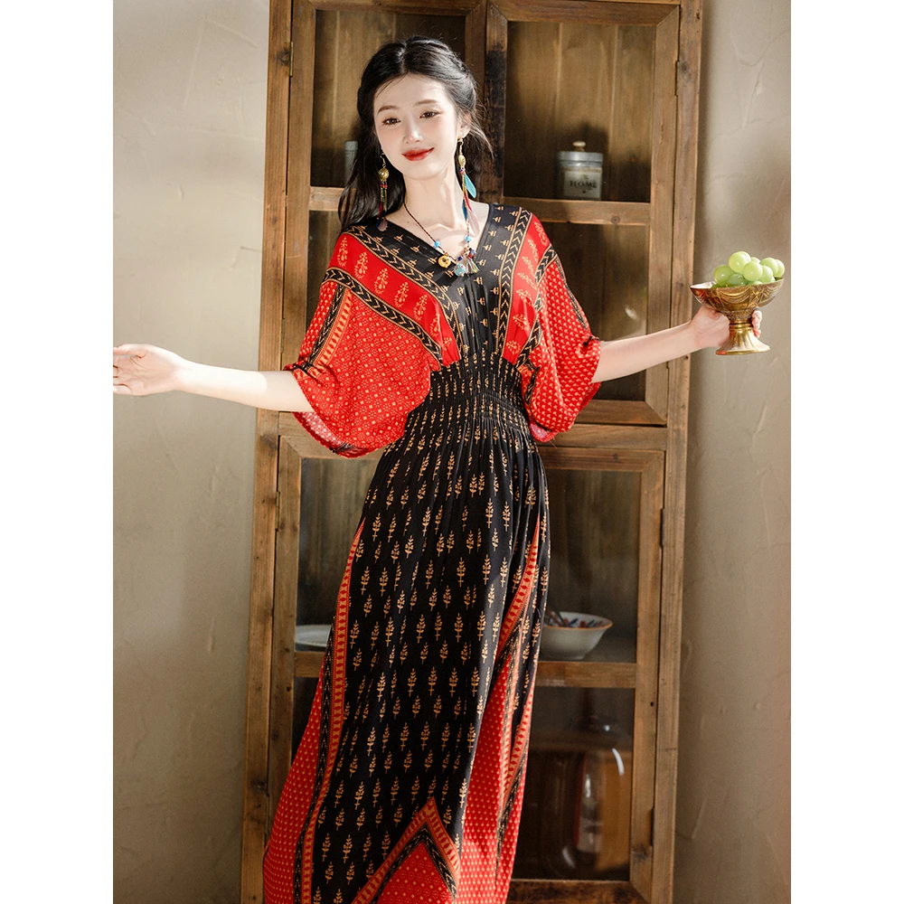 复古民族风异域风情波西米亚长裙新疆西藏青海旅游度假连衣裙4900