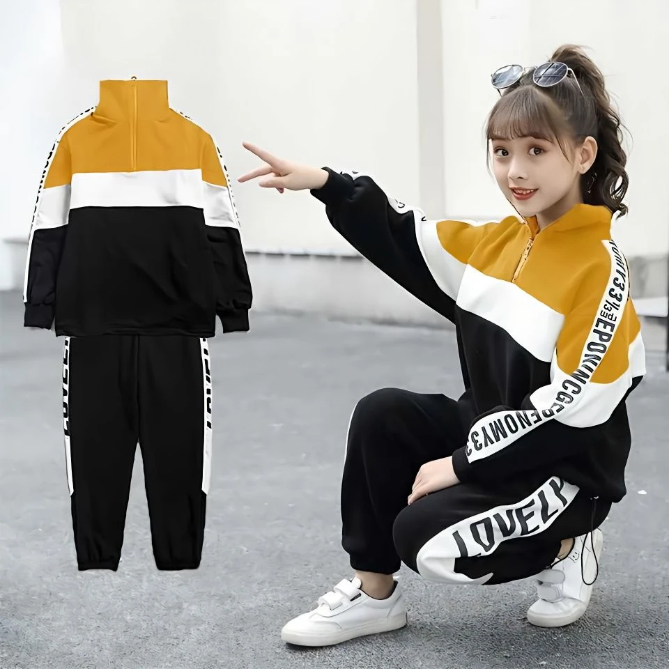 女童秋冬套装加绒加厚2023新款中大童洋气运动女孩网红学生两件套