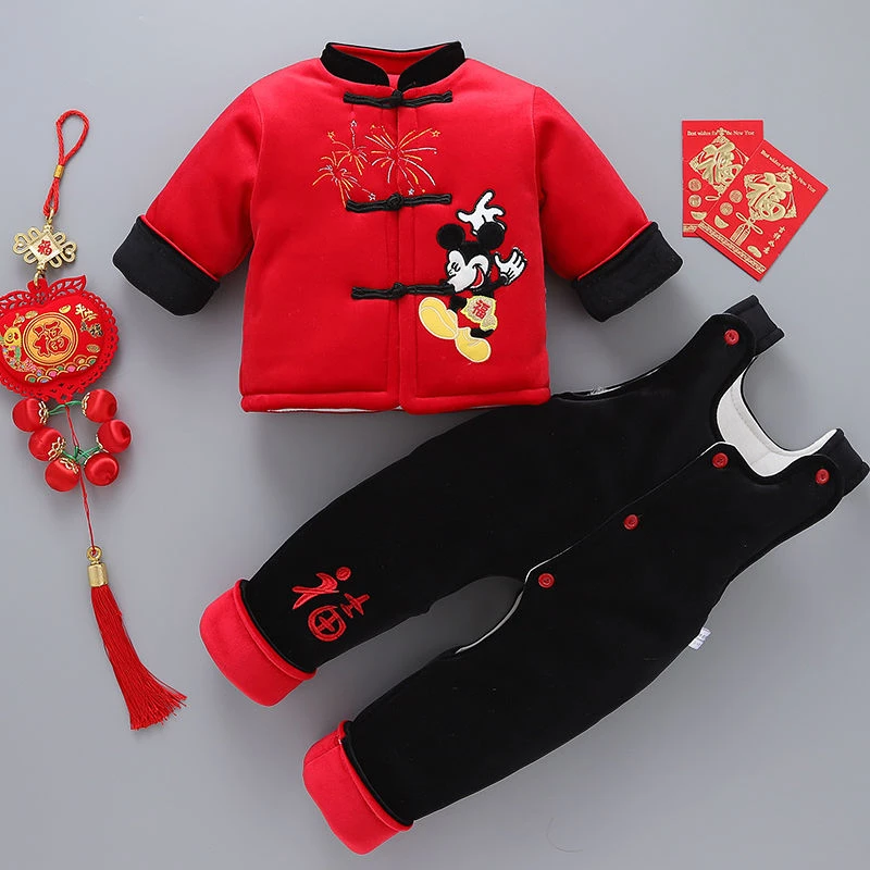 拜年服宝宝唐装冬季加厚套装3-6个月婴儿棉衣周岁新年衣服中国风1