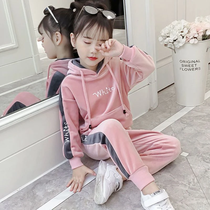女童秋冬卫衣套装春季新款韩版洋气春秋裤子金丝绒加绒加厚两件套