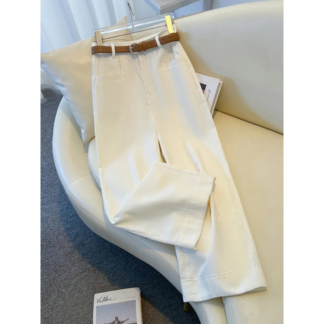 白色春秋阔腿牛仔裤女2025新款爆款高腰宽松显瘦休闲小个子直筒裤