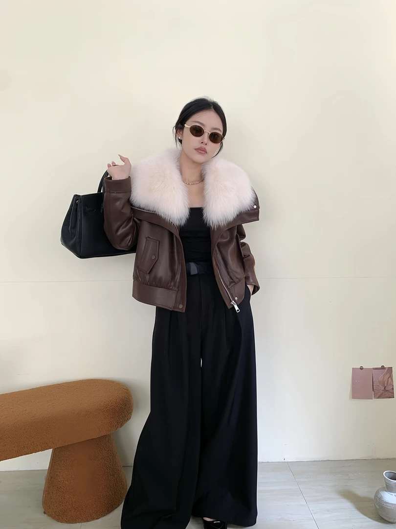 OHYG/瓯货一馆24秋冬海宁百搭短款狐狸毛鹅绒内胆女装冬季外套