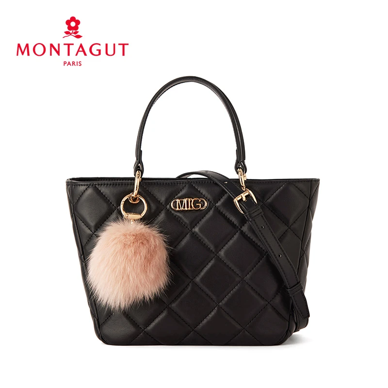 法国梦特娇新款小众真皮菜篮子包菱格手提包百搭单肩女士通勤