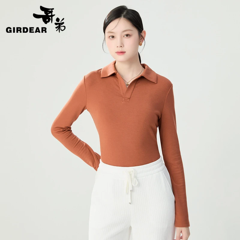 GIRDEAR/哥弟新款时尚经典百搭简约无扣式保暖长袖polo衫1301029