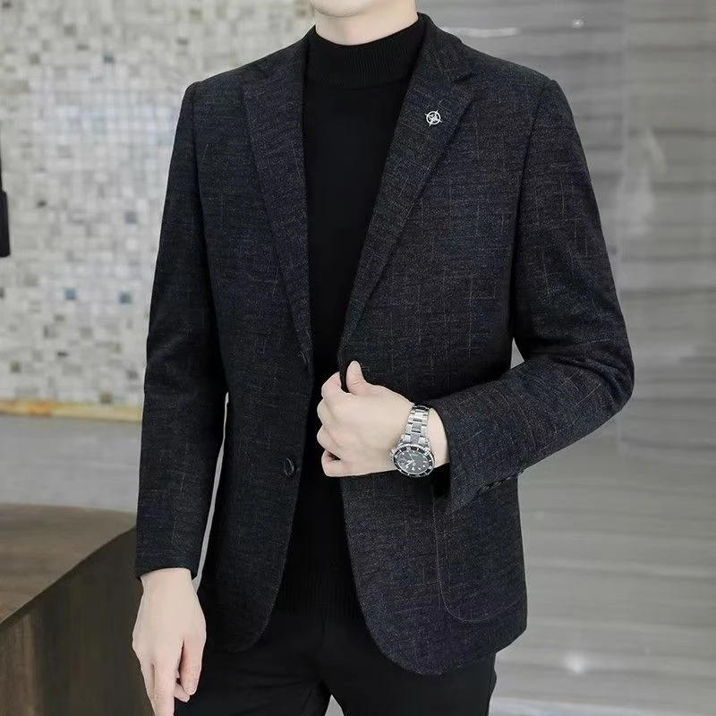 皮尔卡丹毛呢西服男士春秋休闲百搭时尚外套加大码长袖小西装上衣