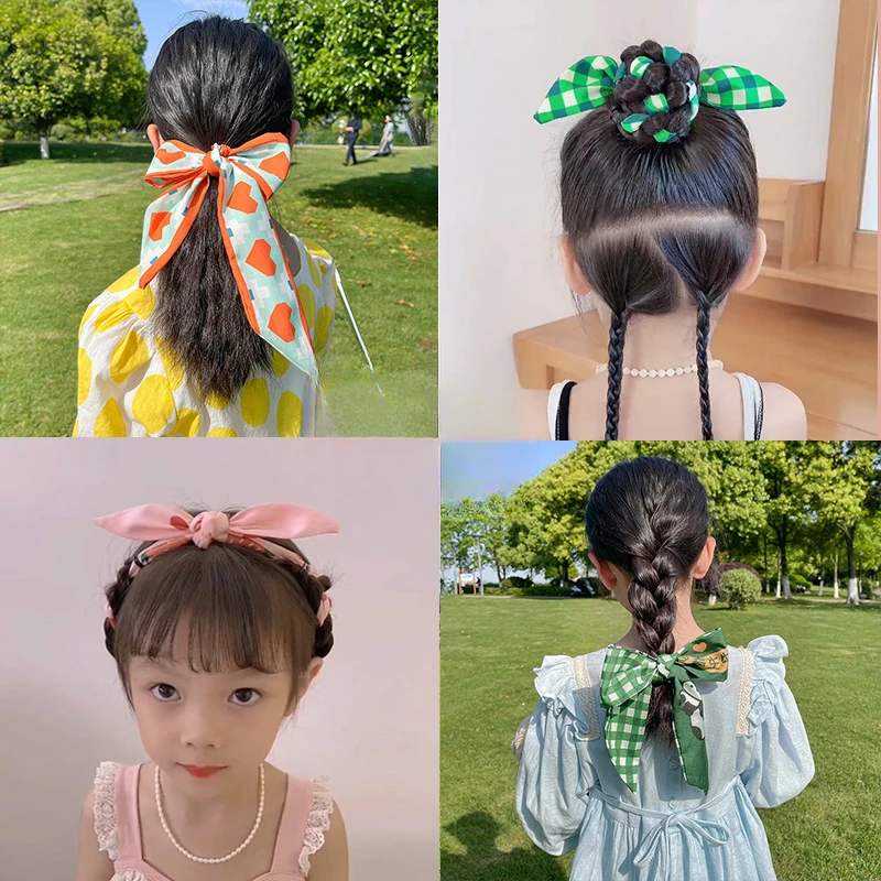 儿童发带宝宝绑发飘带丝巾韩国夏季蝴蝶结丸子头编发饰小女孩头饰